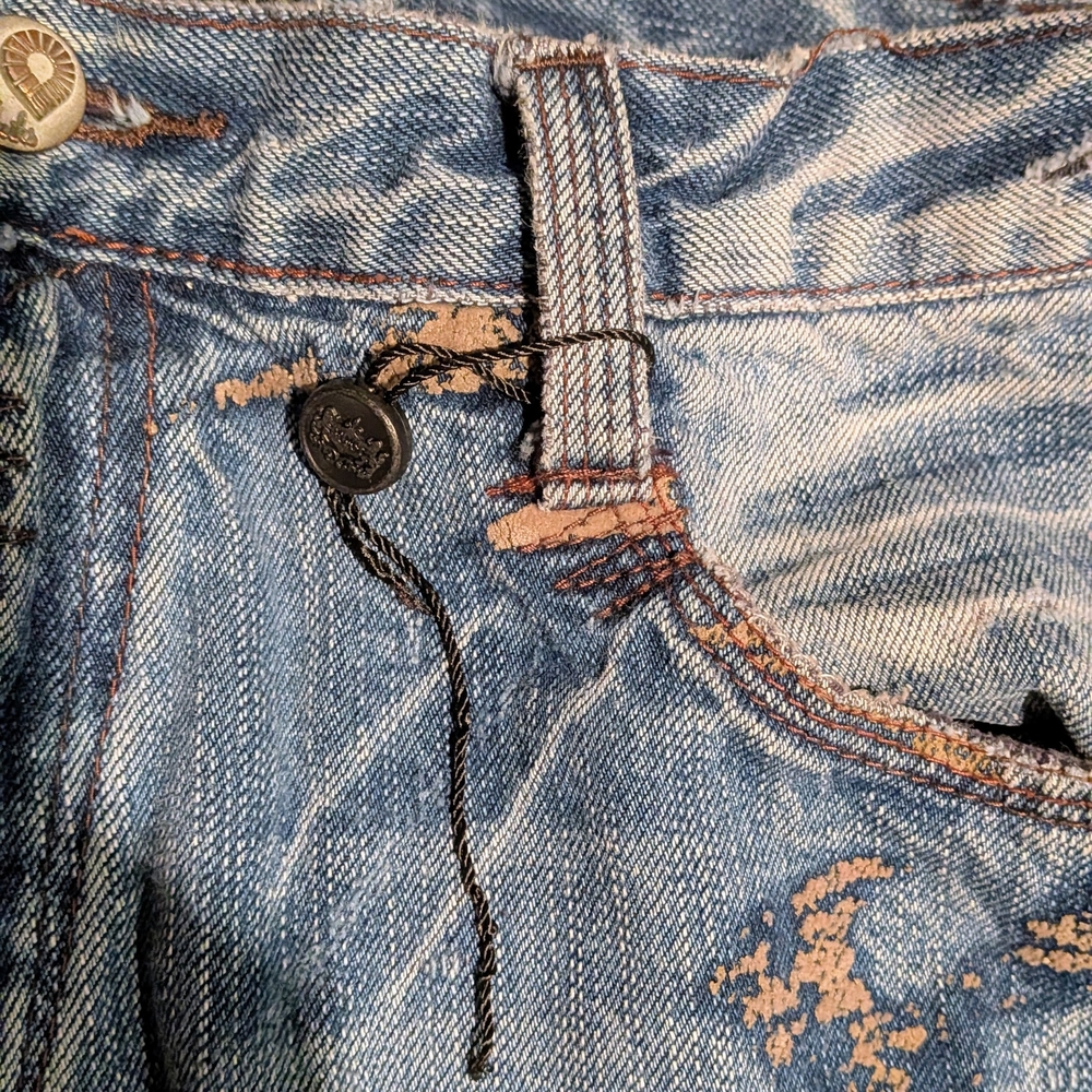Akademiks Jeans Mens 34 Y2K Baggy Distressed Beaded Embroidered Hip Hop Denim - Picture 16 of 16